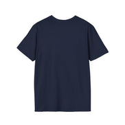 A plain navy blue short-sleeve crewneck t-shirt shown from the back, laid flat against a solid white background.
