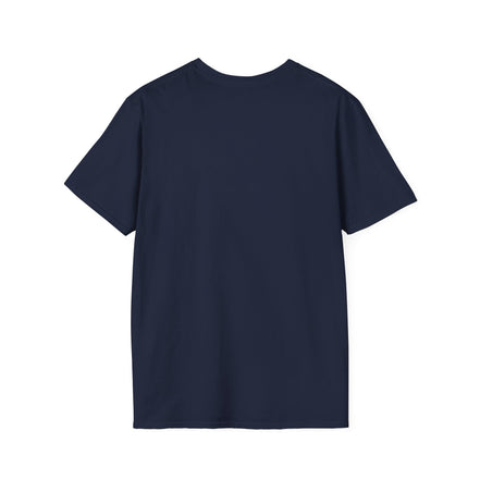 A plain navy blue short-sleeve crewneck t-shirt shown from the back, laid flat against a solid white background.