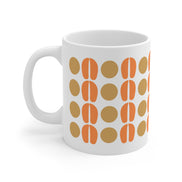 Retro Dot Pattern Coffee Mug — Mid-Century Orange & Tan 11oz Ceramic