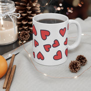 Red Heart Pattern Mug — Cute Valentine Coffee Cup (11 oz)