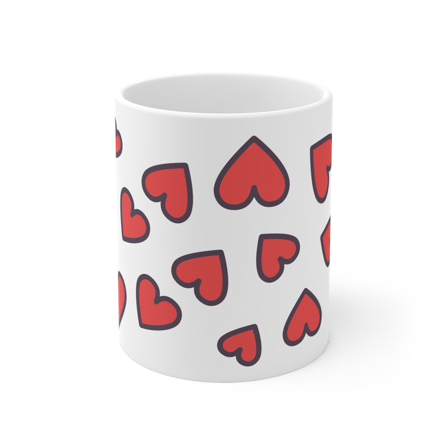 Red Heart Pattern Mug — Cute Valentine Coffee Cup (11 oz)