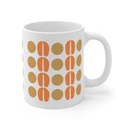 Retro Dot Pattern Coffee Mug — Mid-Century Orange & Tan 11oz Ceramic