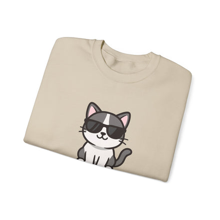 Cool Cat Crewneck Sweatshirt — Cute Sunglasses Cat Graphic