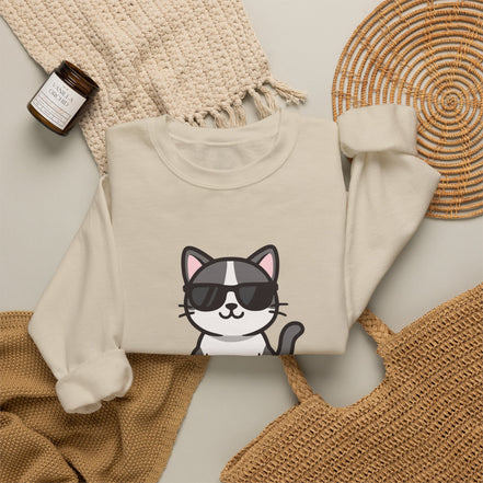 Cool Cat Crewneck Sweatshirt — Cute Sunglasses Cat Graphic