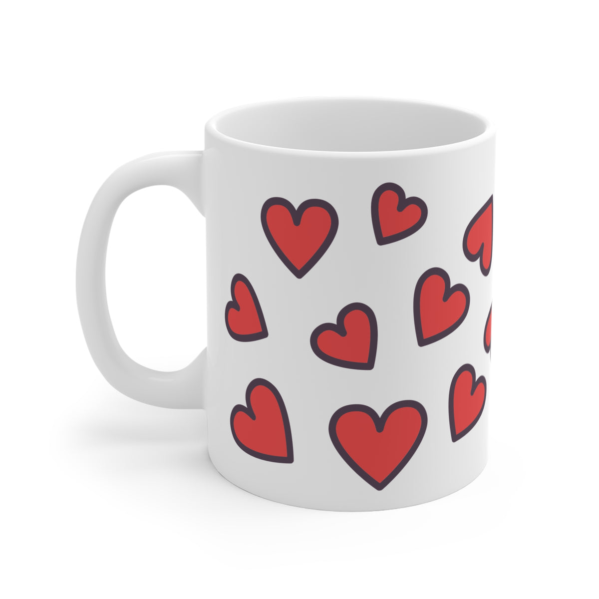 Red Heart Pattern Mug — Cute Valentine Coffee Cup (11 oz)