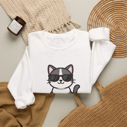 Cool Cat Crewneck Sweatshirt — Cute Sunglasses Cat Graphic