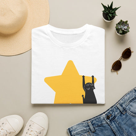 Cat Reaching for Star T-Shirt — Cute Black Cat Graphic Tee