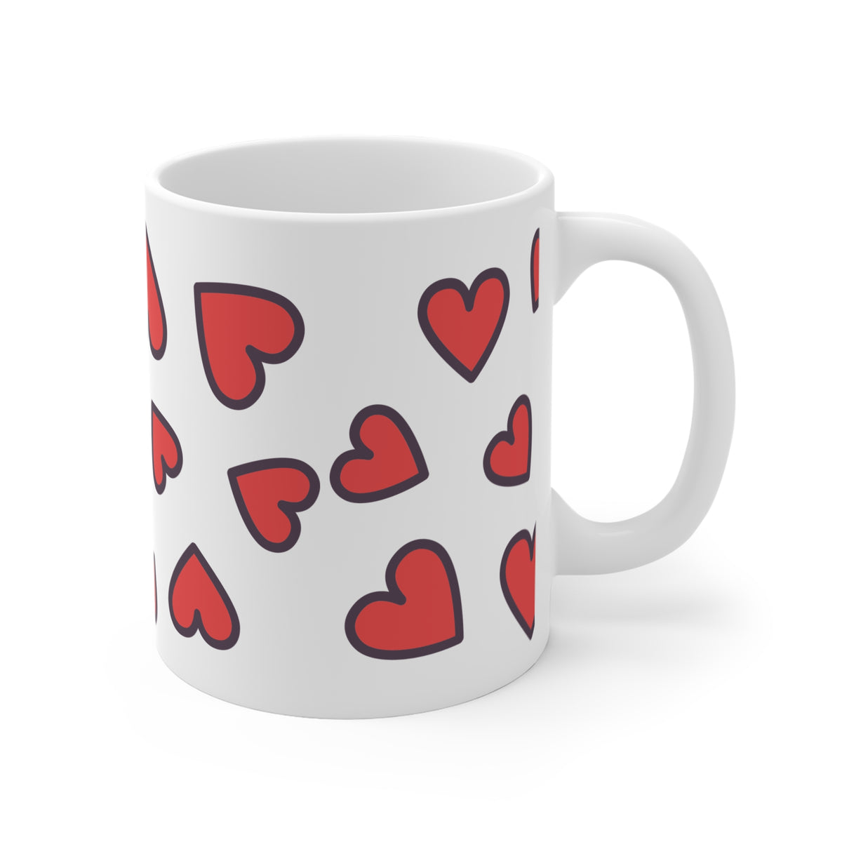 Red Heart Pattern Mug — Cute Valentine Coffee Cup (11 oz)