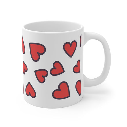 Red Heart Pattern Mug — Cute Valentine Coffee Cup (11 oz)