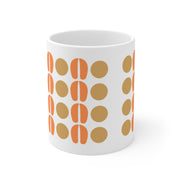 Retro Dot Pattern Coffee Mug — Mid-Century Orange & Tan 11oz Ceramic