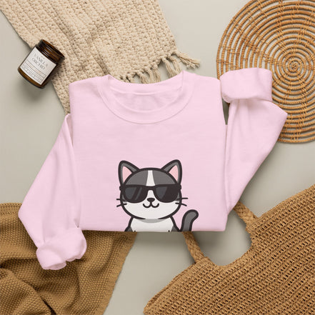 Cool Cat Crewneck Sweatshirt — Cute Sunglasses Cat Graphic